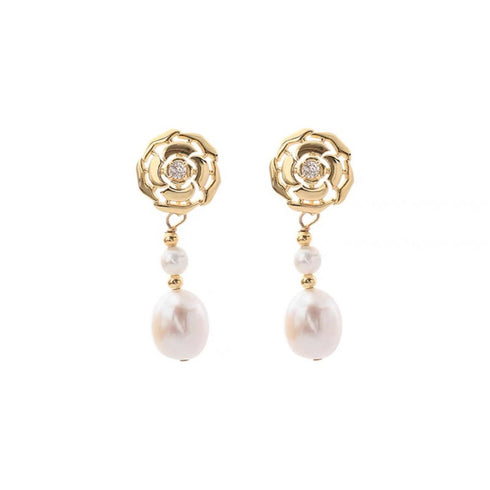 Camellia Pearl Long Drop Earrings